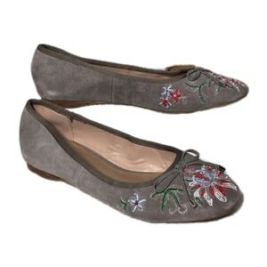 Franco Sarto Roland Womens Sz 8.5 Suede Gray Leather Slip On Ballet Shoes Flats